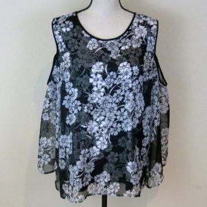 Vince Camuto Black and White Floral Top Size XL